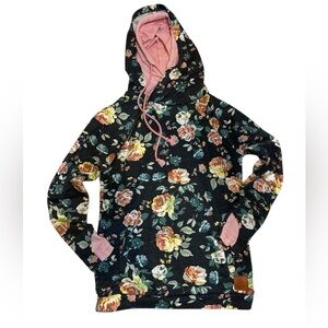 Floral Hoodie w/pockets. Ampersand Avenue W’s Med. reversible fabric
